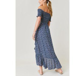 Francesca's Norah Navy Floral Off The Shoulder Maxi Dress